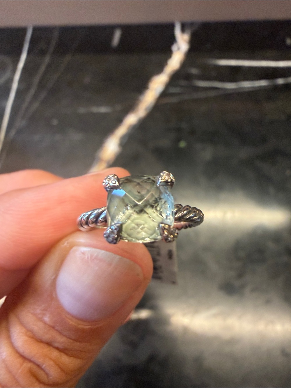 David Yurman Green Quartz Cable Solitaire Ring size 5